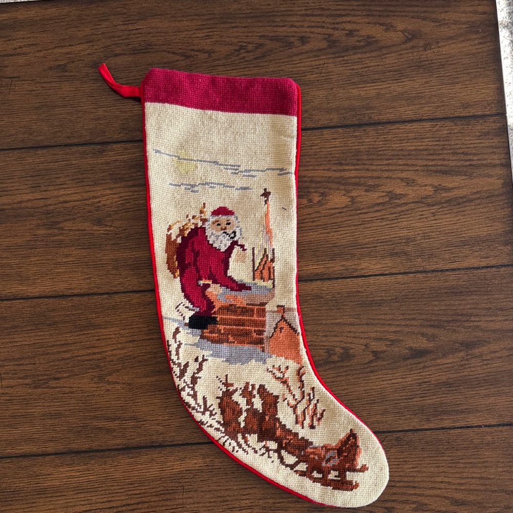 Vintage Santa Claus Needlepoint Stocking